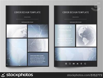 The black colored vector illustration of the editable layout of A4 format covers design templates for brochure, magazine, flyer, booklet. Abstract futuristic network shapes. High tech background.. The black colored vector illustration of the editable layout of A4 format covers design templates for brochure, magazine, flyer, booklet. Abstract futuristic network shapes. High tech background