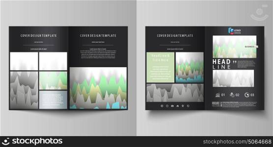 The black colored vector illustration of the editable layout of two A4 format modern covers design templates for brochure, flyer, booklet. Rows of colored diagram with peaks of different height.. The black colored vector illustration of the editable layout of two A4 format modern covers design templates for brochure, flyer, booklet. Rows of colored diagram with peaks of different height