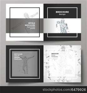 The black colored vector of editable layout of two covers templates for square design bifold brochure, magazine, flyer, booklet. Artificial intelligence concept. Futuristic science vector illustration. Black colored vector of editable layout of two covers templates for square design bifold brochure, magazine, flyer, booklet. Artificial intelligence concept. Futuristic science vector illustration