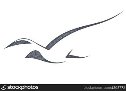 The black silhouette of a bird isolated on a white background. Autumn migration of birds. Stock vector illustration.