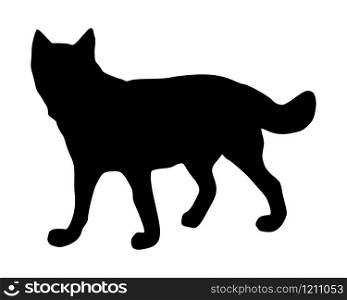 The black silhouette of a wolf on white