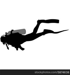 The Black silhouette scuba divers. Vector illustration.