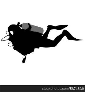 The Black silhouette scuba divers. Vector illustration.