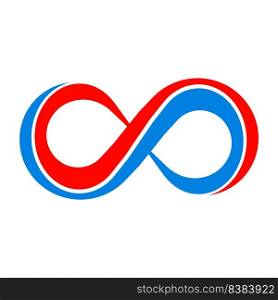 The blue and red infinity symbol is a representation of the endless possibilities and the infinite nature of the universe