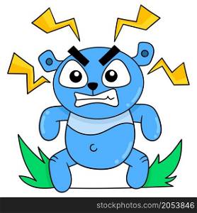 the blue bear with a stifled angry face gave off electricity