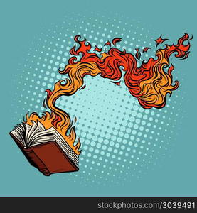 the book burns. destruction of knowledge and culture. the book burns. destruction of knowledge and culture. Comic cartoon pop art retro vector illustration drawing. the book burns. destruction of knowledge and culture