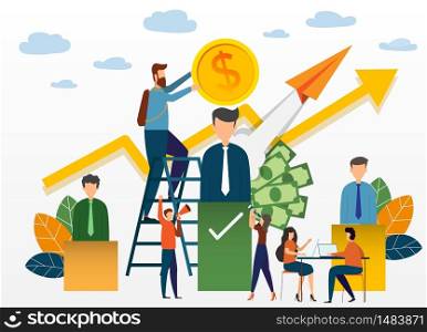 The boss is offered money for the employees to create encouragement and choose employees to be part of the organization. Concept of staff selection in the organization. vector illustration. selecti employee.