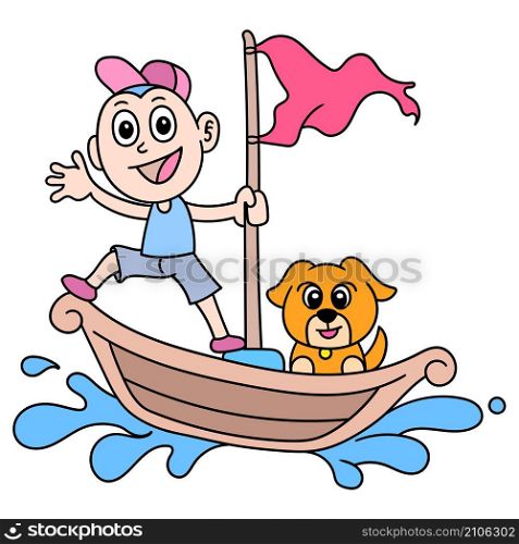 the boy and his pet dog have a sailing adventure