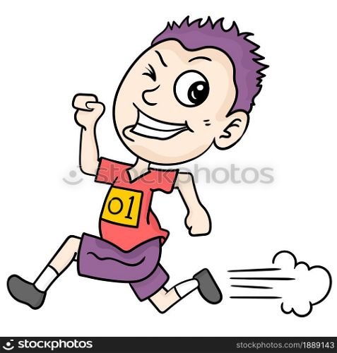 the boy is having fun running. cartoon illustration sticker emoticon