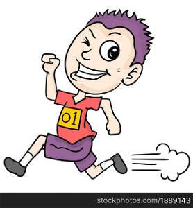 the boy is having fun running. cartoon illustration sticker emoticon