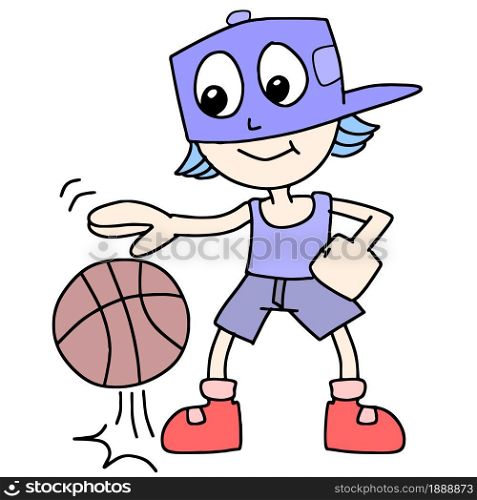 the boy is playing basketball. cartoon illustration sticker mascot emoticon