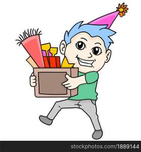 the boy prepares to have a year end party. cartoon illustration sticker emoticon