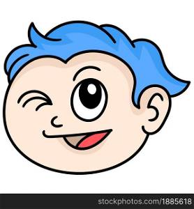 the boy's head is smiling happily, doodle icon image. cartoon caharacter cute doodle draw
