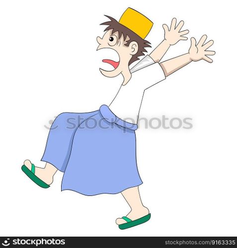 the boy was screaming in shock and scared running around. vector design illustration art
