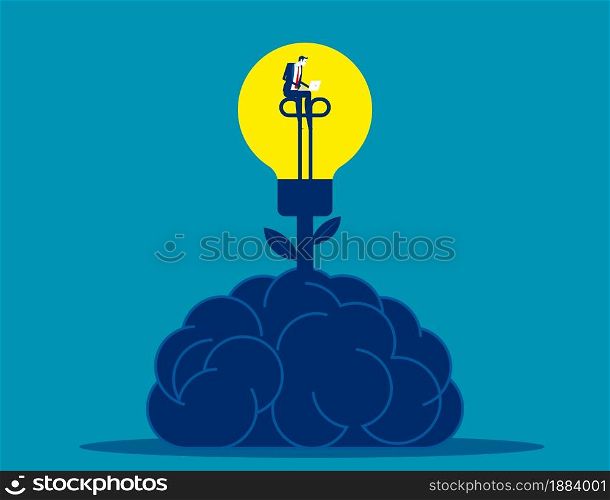 The brain that has the bulb grows and someone is working in the lamp.