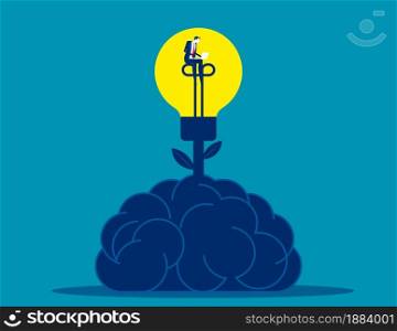 The brain that has the bulb grows and someone is working in the lamp.