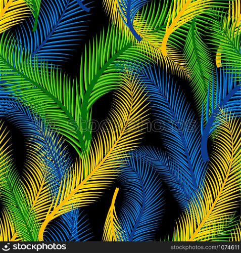The Brazilian background from feathers in the Brazilian ethnic color. Seamless pattern. Carnival background on the black.. Seamless pattern. Carnival background on the black.