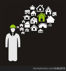 The builder thinks of houses. A vector illustration