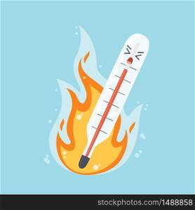 The burning medical thermometer as symbol fever and high temperature. Vector illustration. The burning medical thermometer as symbol fever and high temperature. Vector