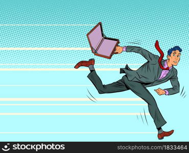 the businessman is running late. Pop art retro illustration 50s 60s style kitsch vintage. the businessman is running late