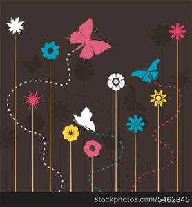 The butterfly flies round a flower. A vector illustration