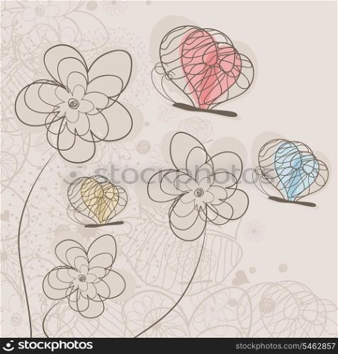 The butterfly flies to a flower. A vector illustration