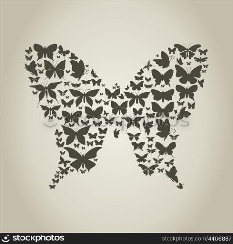 The butterfly made of butterflies. A vector illustration