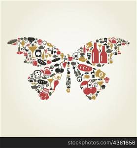 The butterfly made of food. A vector illustration