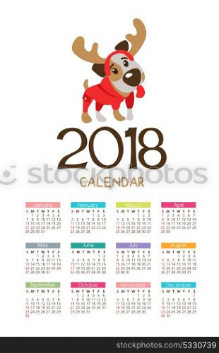 The calendar for the new 2018. Symbol of the year of the dog. Funny dog Jack Russell Terrier.