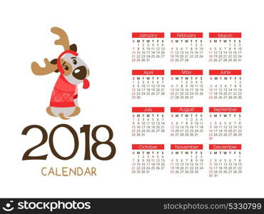 The calendar for the new 2018. Symbol of the year of the dog. Funny dog Jack Russell Terrier.