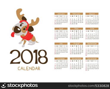 The calendar for the new 2018. Symbol of the year of the dog. Funny dog Jack Russell Terrier.