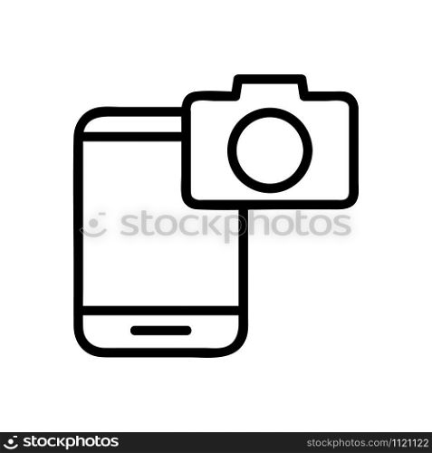The camera in the phone icon vector. A thin line sign. Isolated contour symbol illustration. The camera in the phone icon vector. Isolated contour symbol illustration