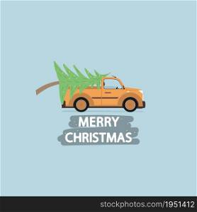 The car carries a Christmas tree for the holiday. Delivery of spruces to the house.