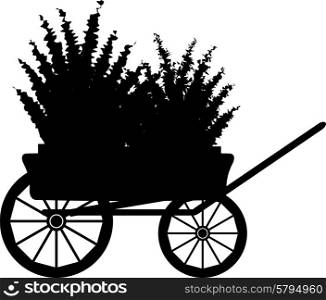 The cart with flowers. Silhouette on a white background