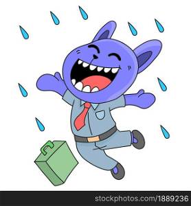the cat is happy when it rains. cartoon illustration sticker emoticon