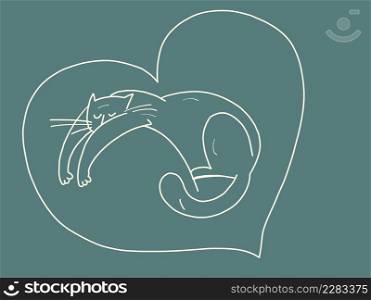 The cat is sleeping. The pet is resting. Cute animals. Comic cartoon hand drawing vintage illustration. The cat is sleeping. The pet is resting. Cute animals