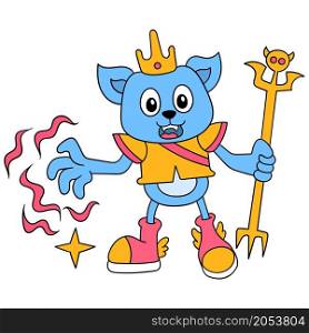 the cat king holding the magic wand casts magic