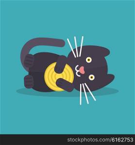 The cat plays. Vector illustration
