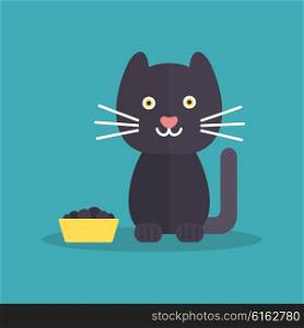 The cat with food. Vector illustration
