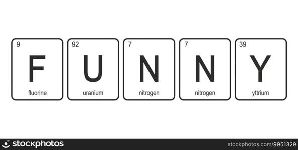 The chemical elements of the periodic table,funny phrase - FUNNY on white background,vector illustration