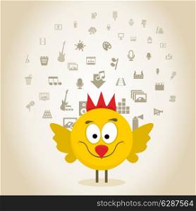 The chicken thinks about art. Vector illustration