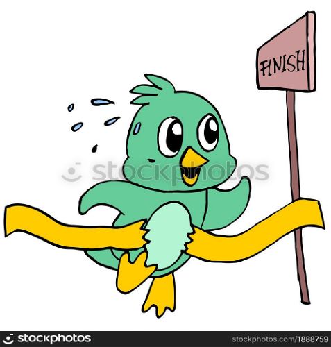 The chicks are competing to run and reach the finish line. cartoon illustration sticker mascot emoticon