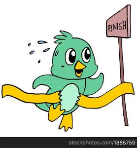 The chicks are competing to run and reach the finish line. cartoon illustration sticker mascot emoticon