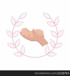 The child is in the mother’s arms. Beautiful pink logo logo for medical perinatal center, hospital. Illustration of World Prematurity Day on November 17. World children’s day