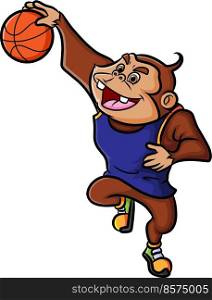 The chimpanzee is going to dunk in a basketball competition