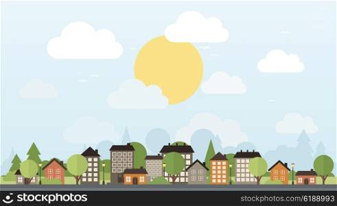 The city in the forest. Vector illustration