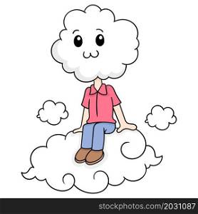 the cloud headed boy sits quietly in the sky above the clouds
