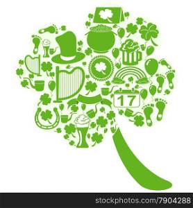 the clover leaft shape filled with st patrick day icons