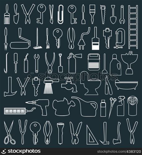 The collection of icons of tools. A vector illustration