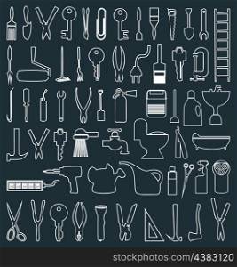 The collection of icons of tools. A vector illustration